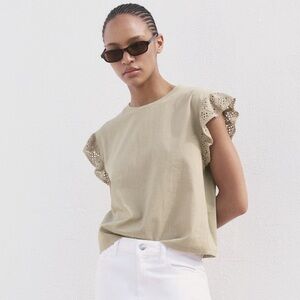 MANGO Short-Sleeved T-Shirt With Ruffled Eyelet Embroidery Detail NWT